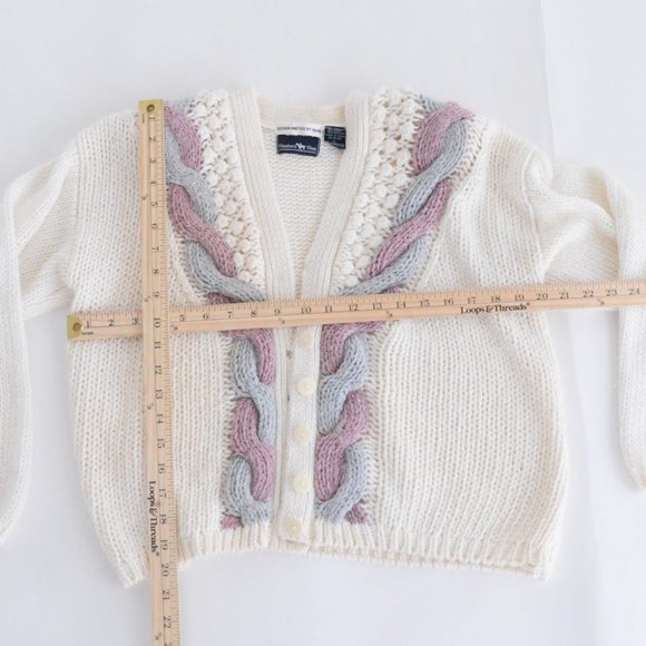 Vintage Hunters Run Cream, Purple & Blue Button Up Knit Cardigan L - Picture 4 of 12